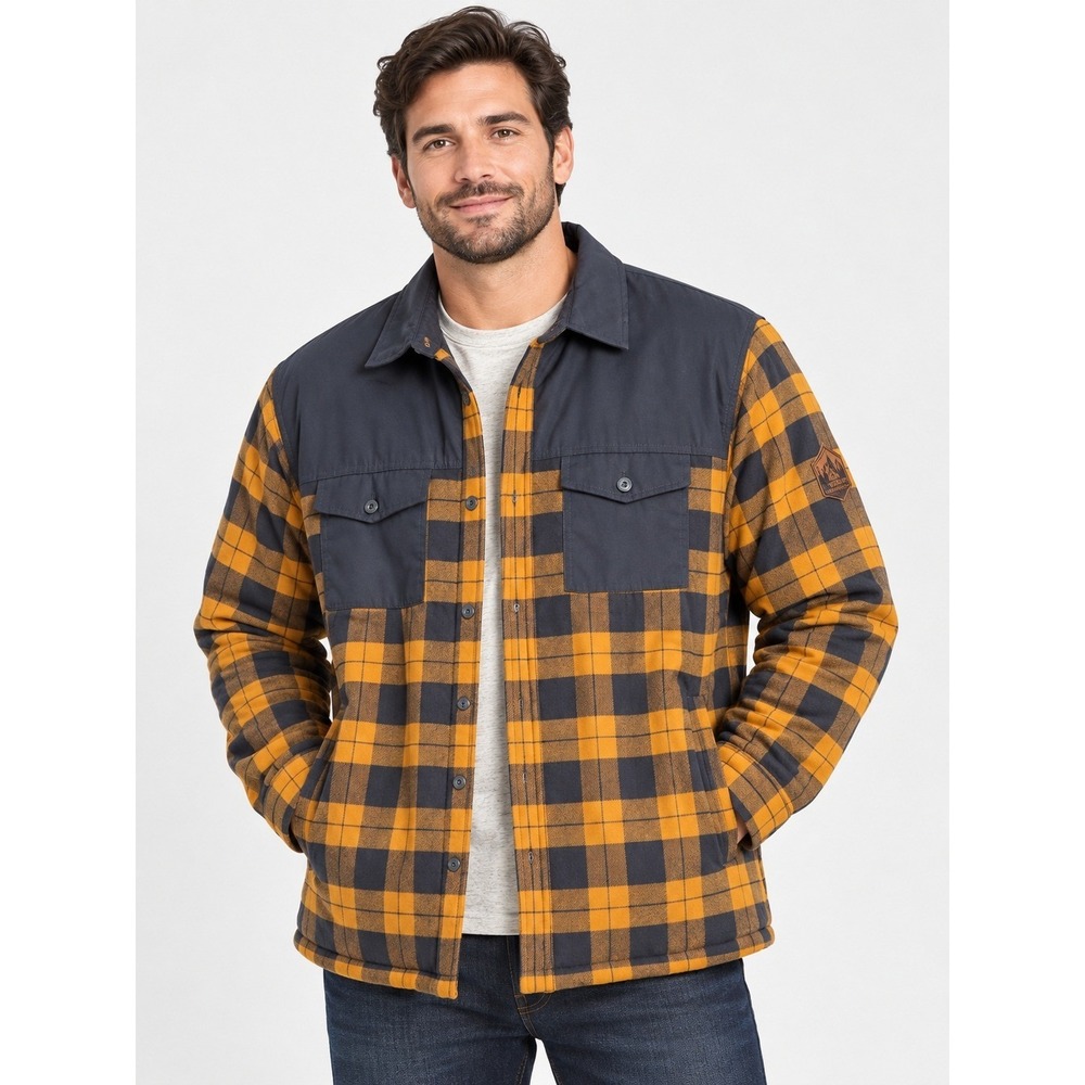 Mountain Warehouse Shirt Jacket Mens Size XL Yellow Black Plaid Flannel Layering